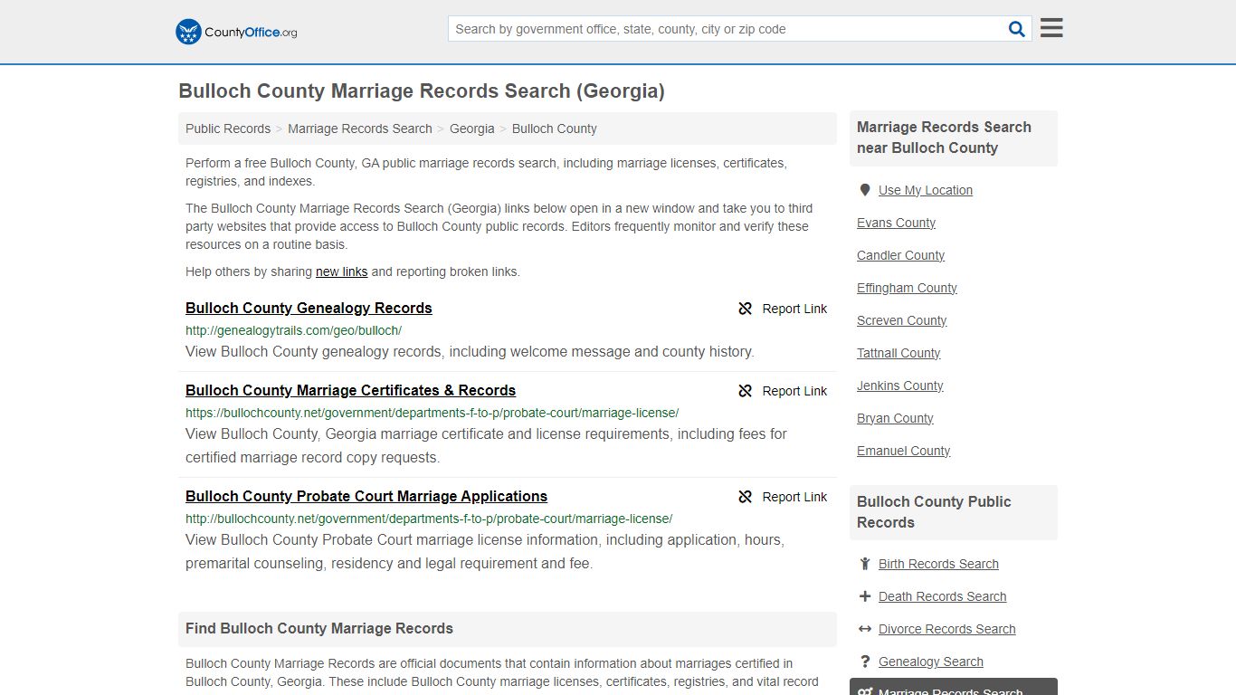 Bulloch County Marriage Records Search (Georgia) - County Office